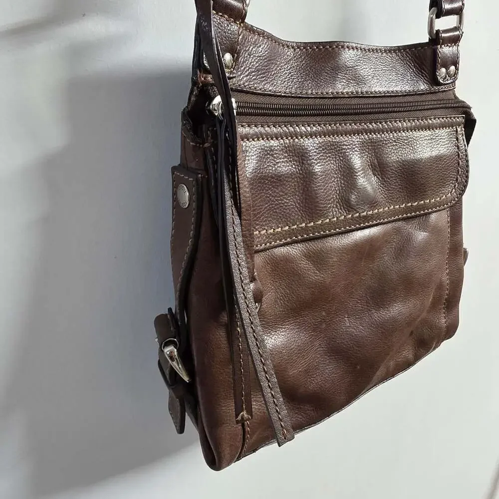 Fossil Brown Leather Crossbody Shoulder Bag with Key Charm
